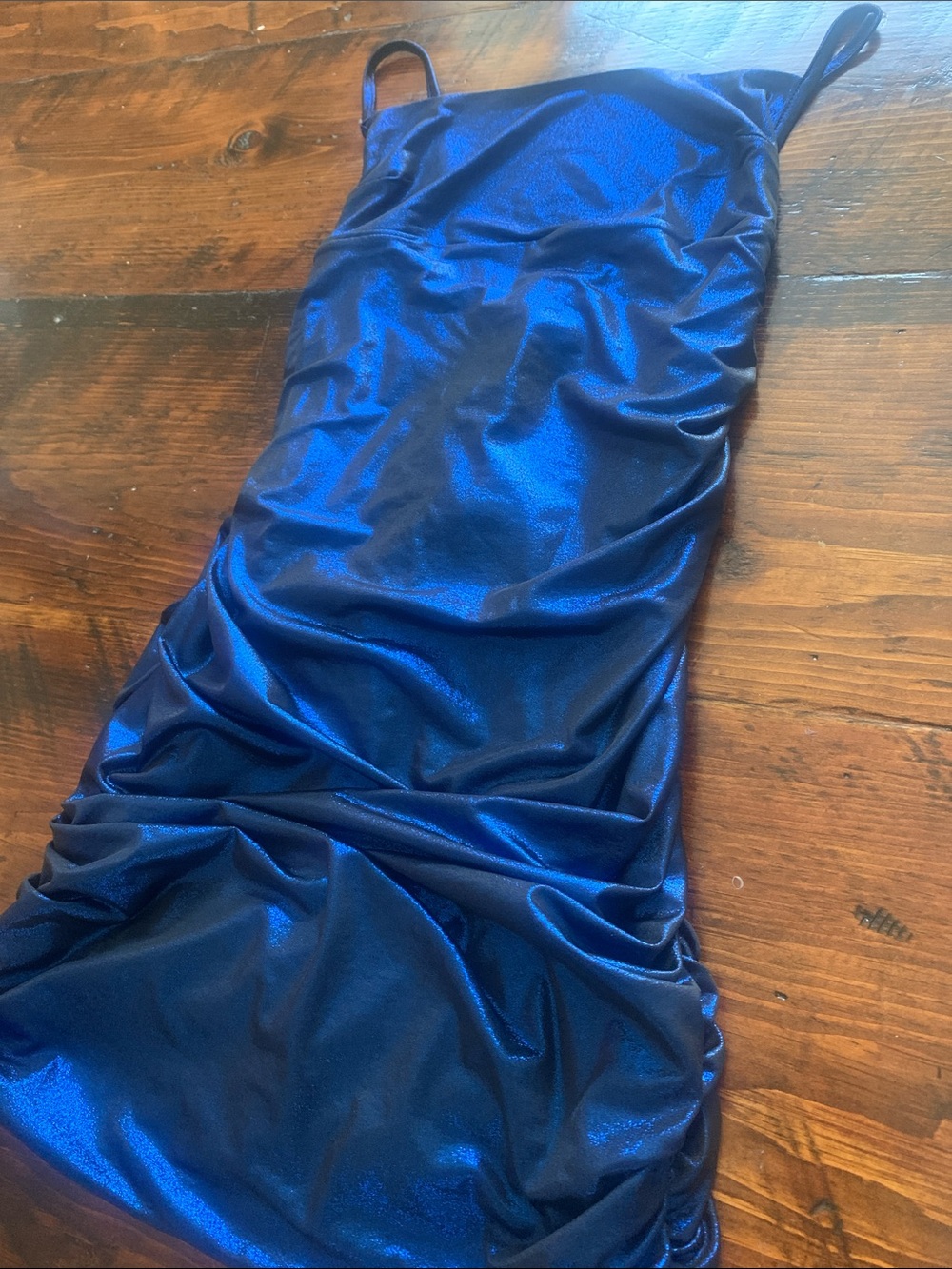 LUCY IN THE SKY Ruched Body Con Shimmer Dress